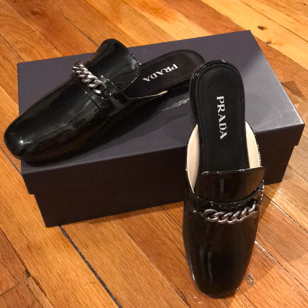 Prada logo slide black mules 36.5